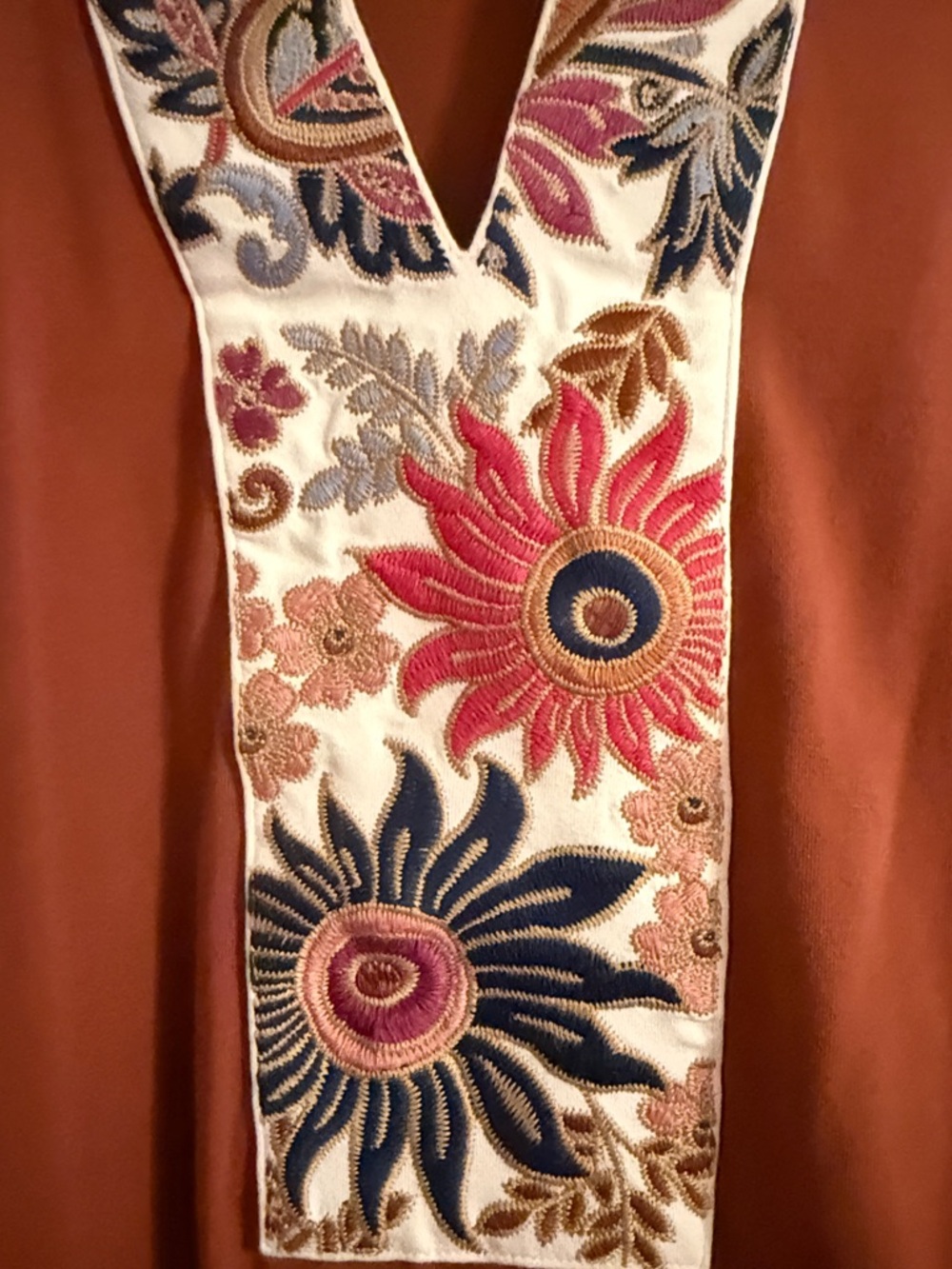 Spartina 449 Rust Long-Sleeve Tunic Dress with Embroidered Placket - Picture 2 of 6
